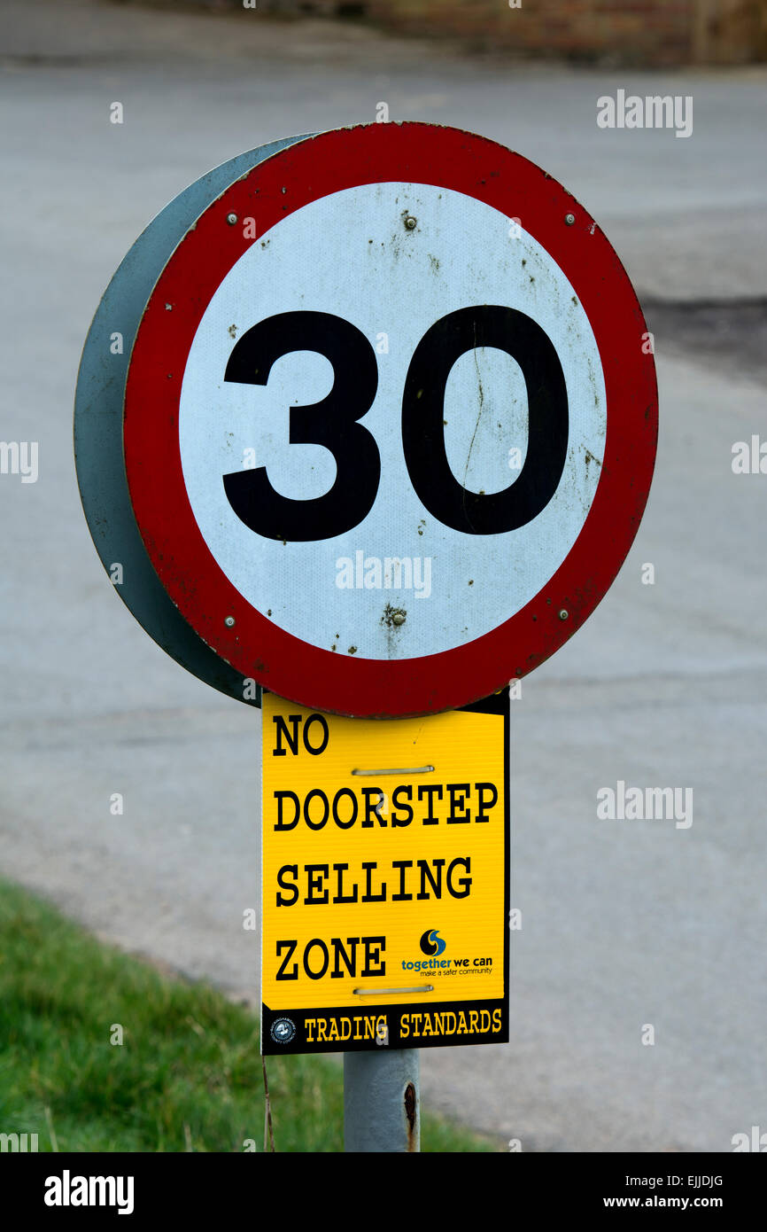 No doorstep selling zone sign, Brill, Buckinghamshire, England, UK Stock Photo