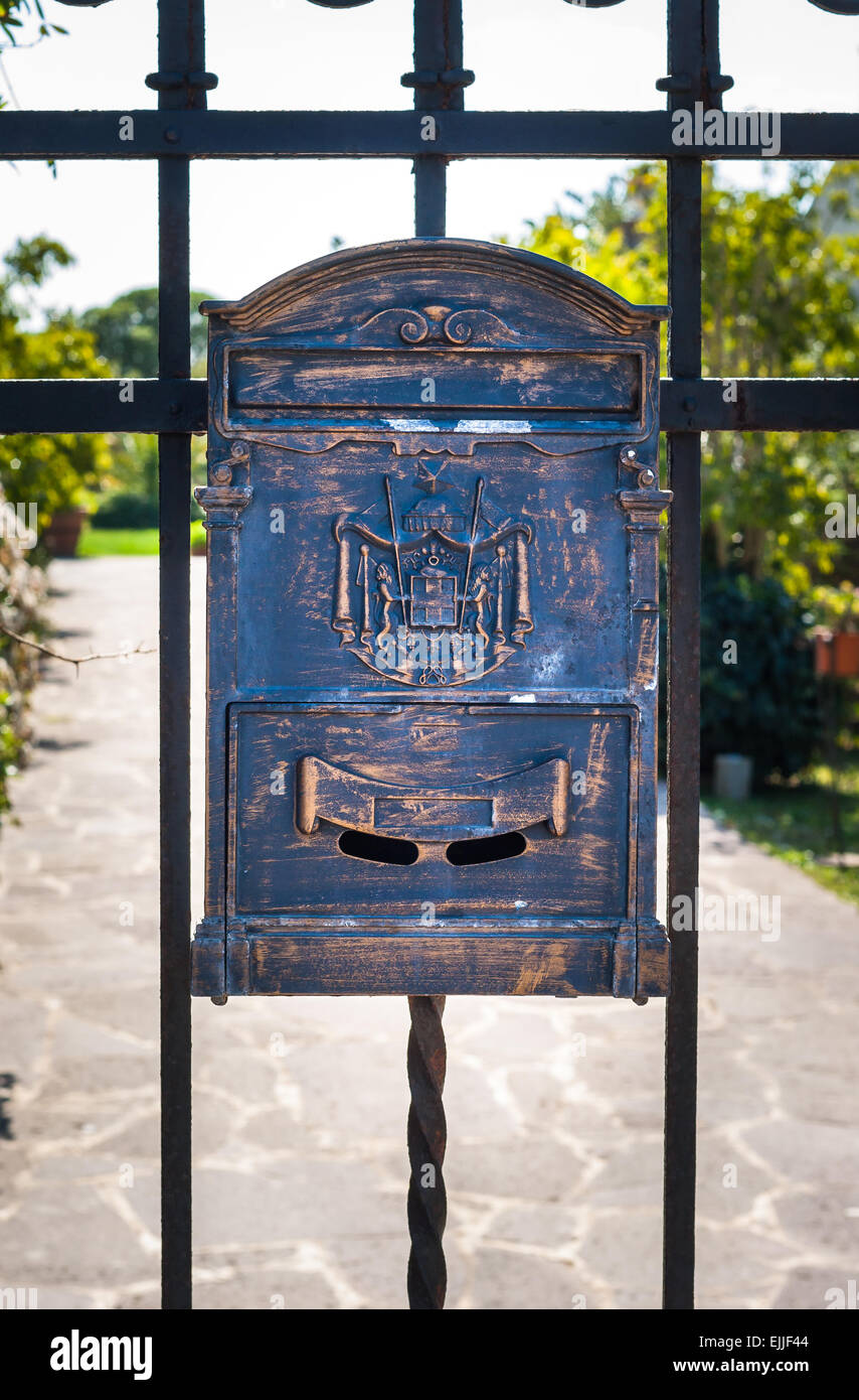 Letter box wrought iron with decorations . Stock Photo
