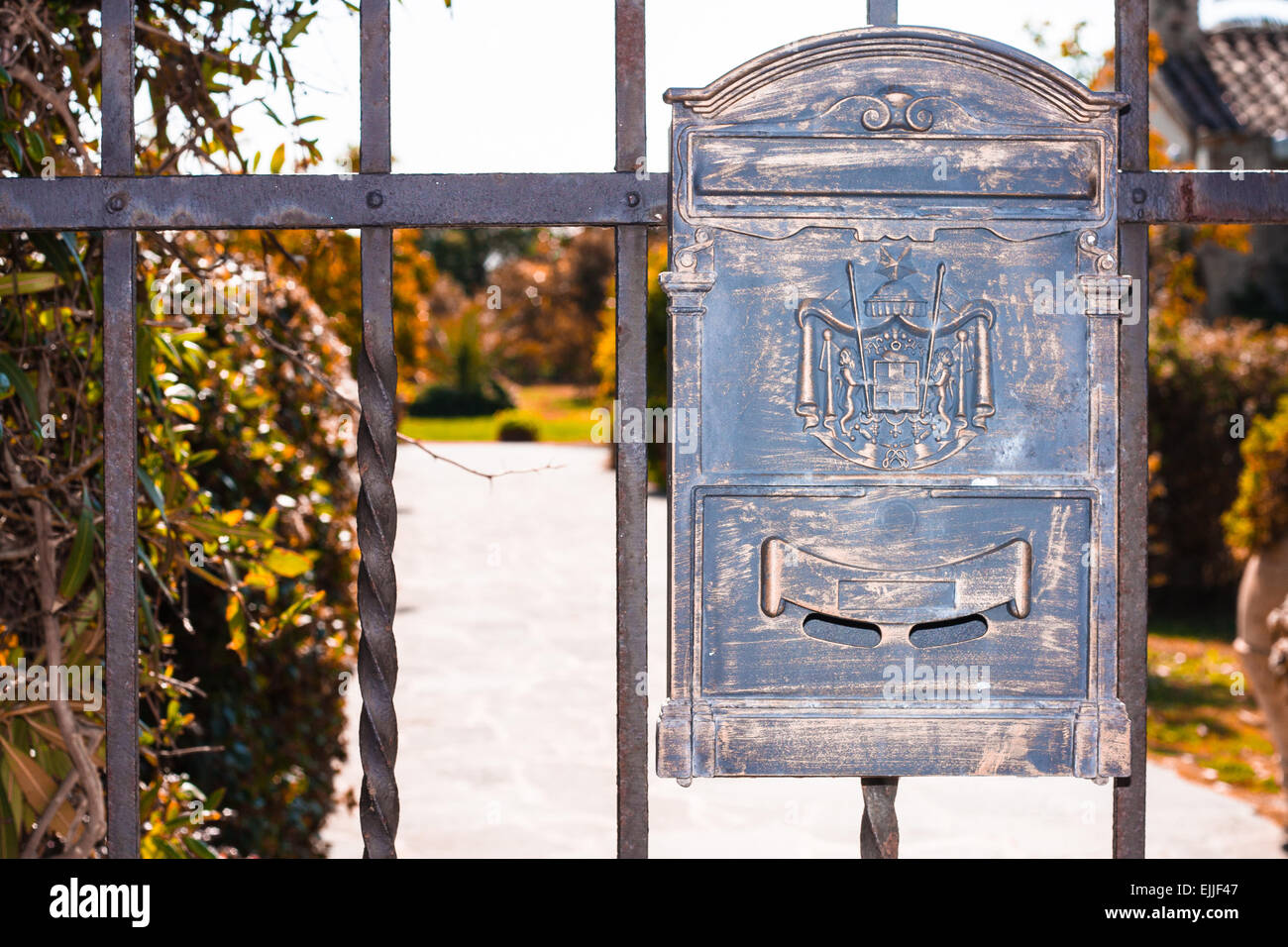 Letter box wrought iron with decorations . Stock Photo