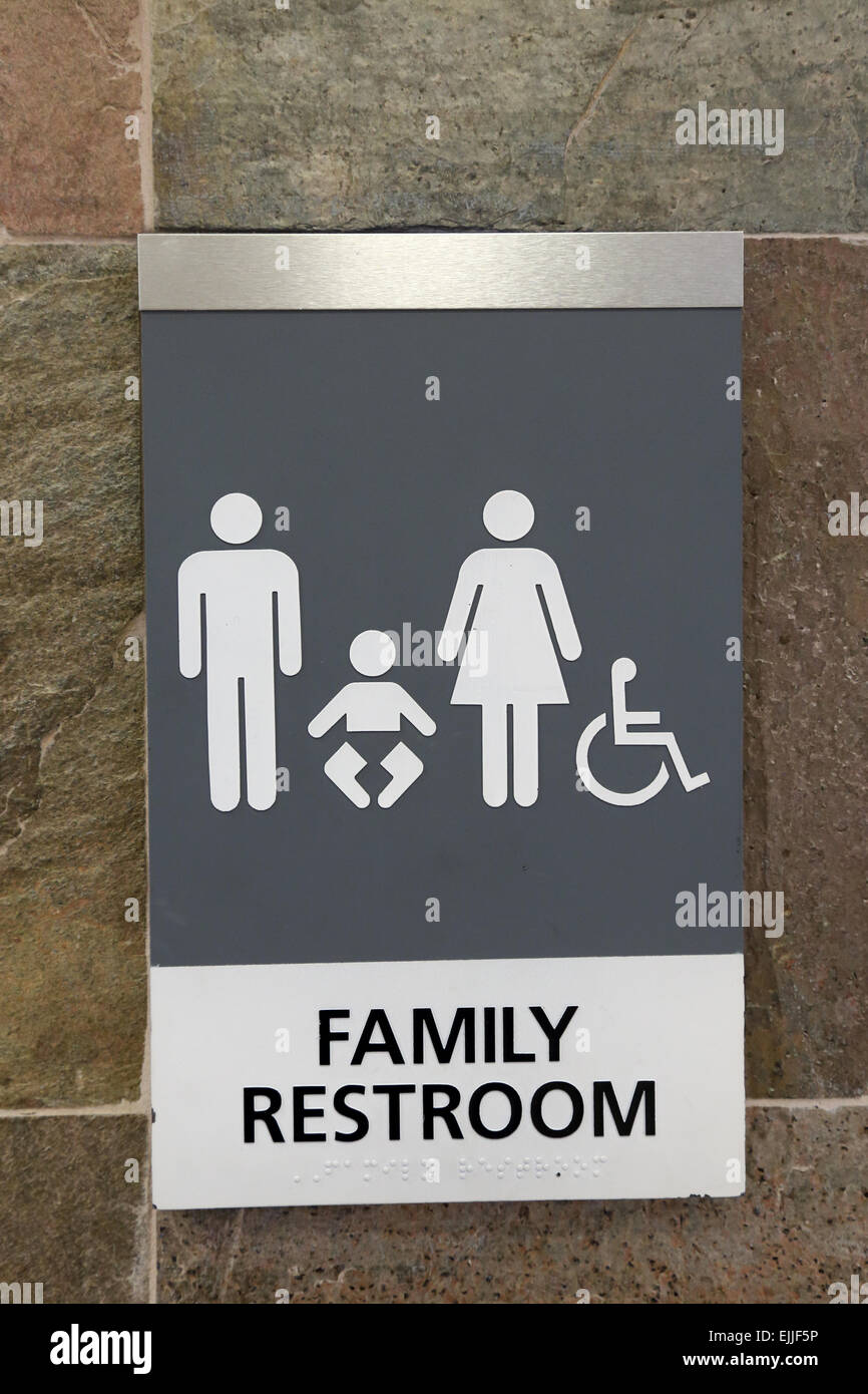 Family restroom toilet bathroom sign Stock Photo