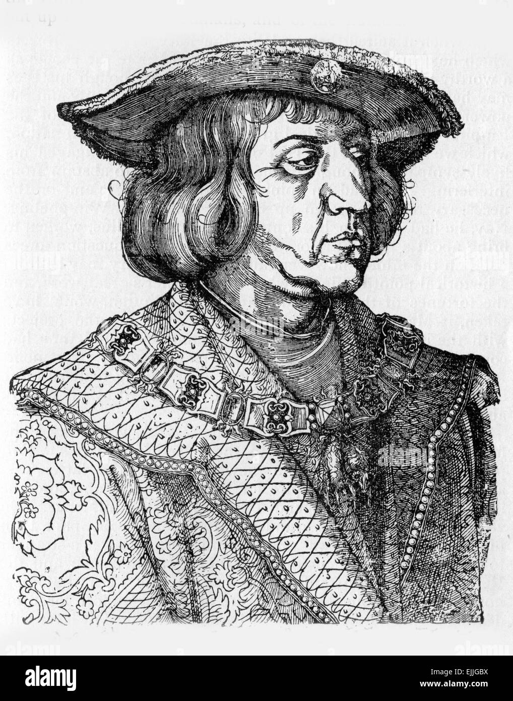 Maximilian I of Habsburg (22 March 1459 – 12 January 1519), the son of Frederick III, Holy Roman Emperor and Eleanor of Portugal Stock Photo