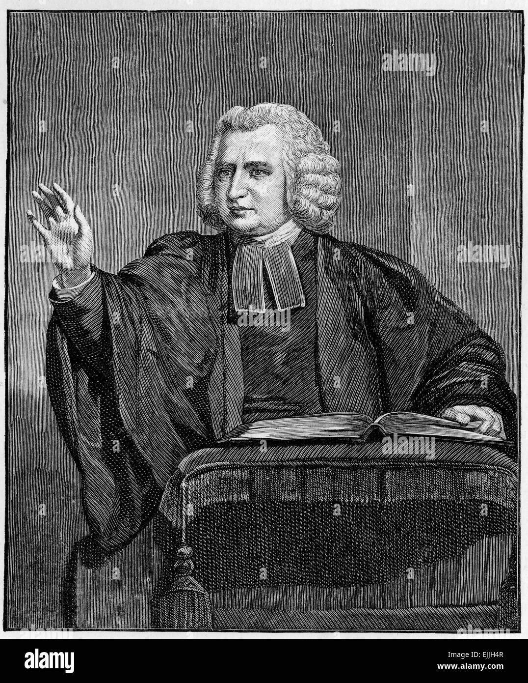 Charles Wesley preaching from the pulpit, engraving from Selections from the Journal of John Wesley, 1891 Stock Photo