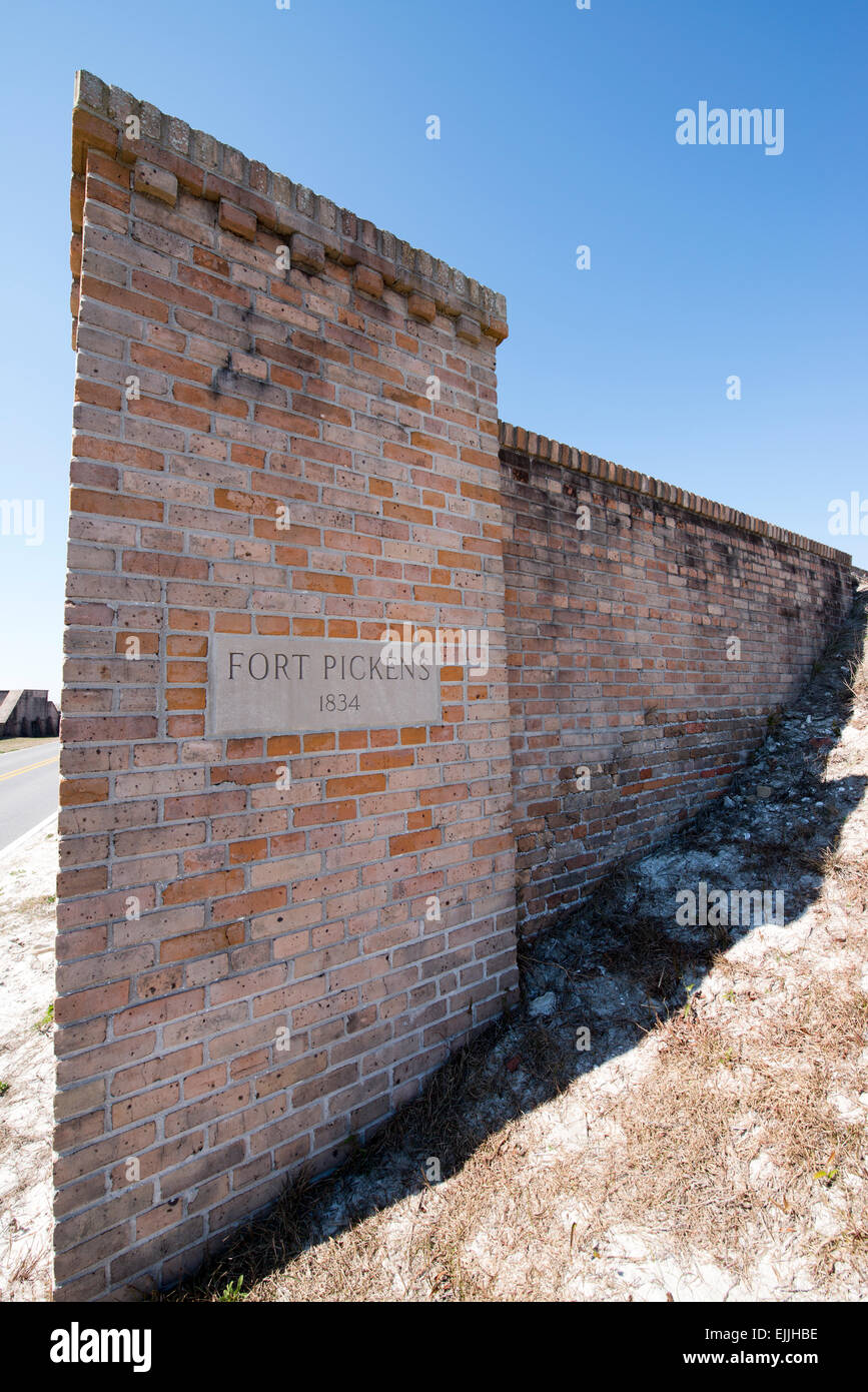 Brick Wall at entrance of historic United States Military Fort Pickens on Santa Rosa Island in Pensacola, Florida Stock Photo