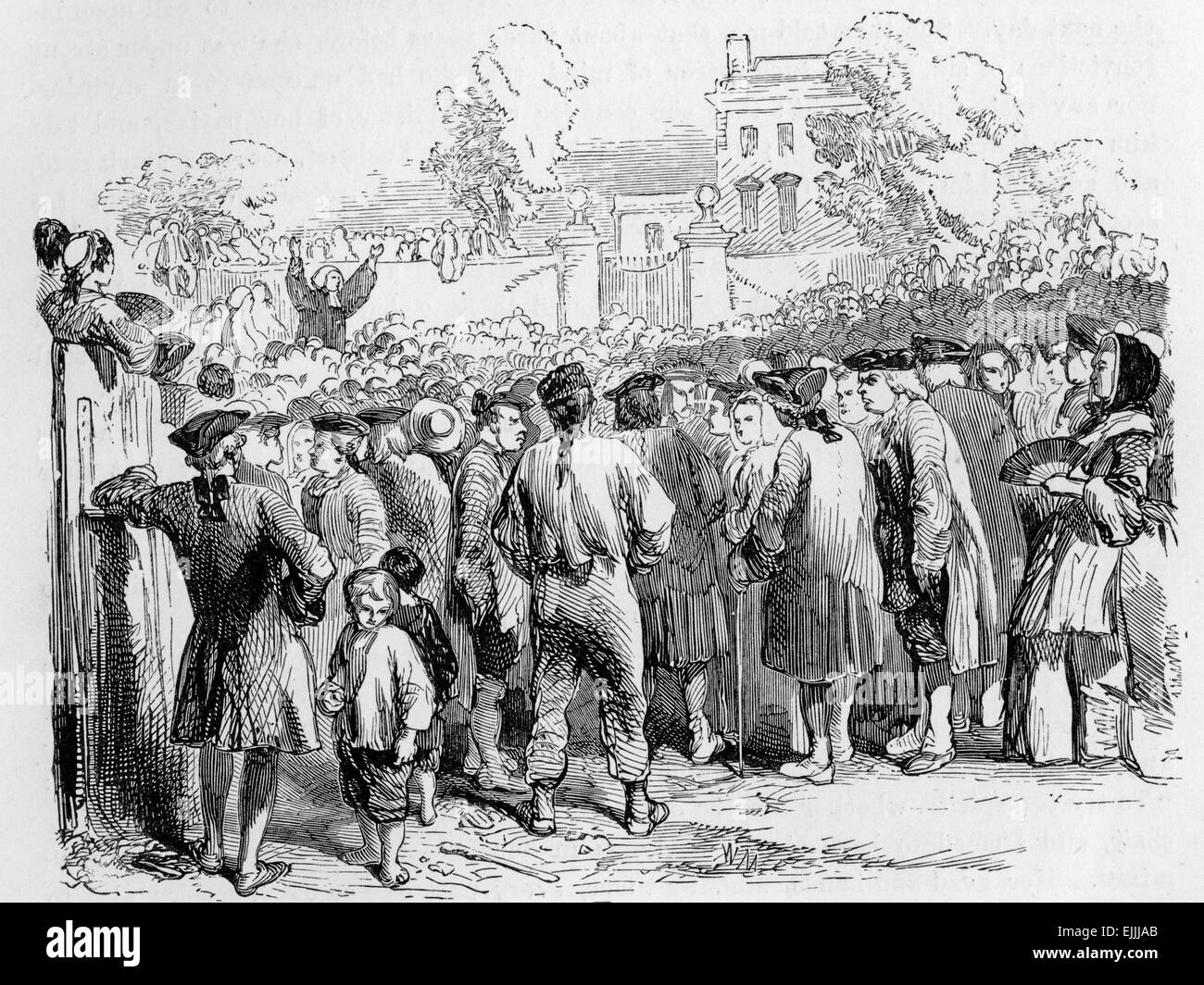 John Wesley preaching at an open air meeting, engraving from Selections from the Journal of John Wesley, 1891 Stock Photo