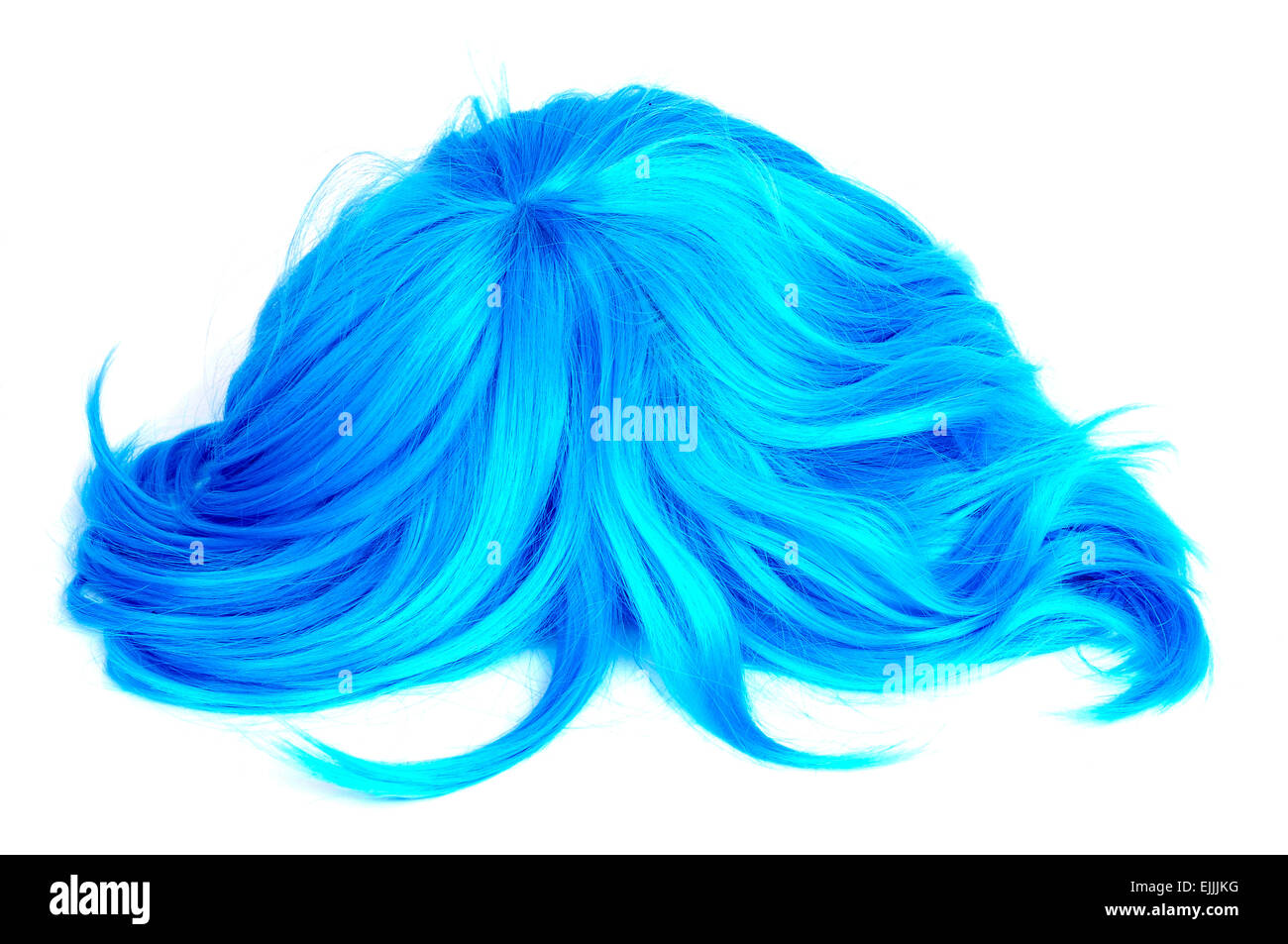 a long-haired blue wig on a white background Stock Photo