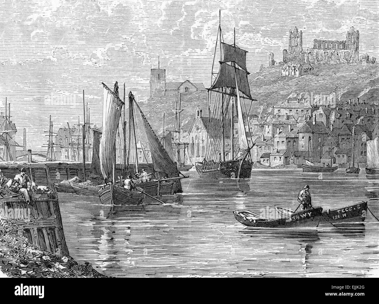 port of Whitby, engraving from Selections from the Journal of John Wesley, 1891 Stock Photo