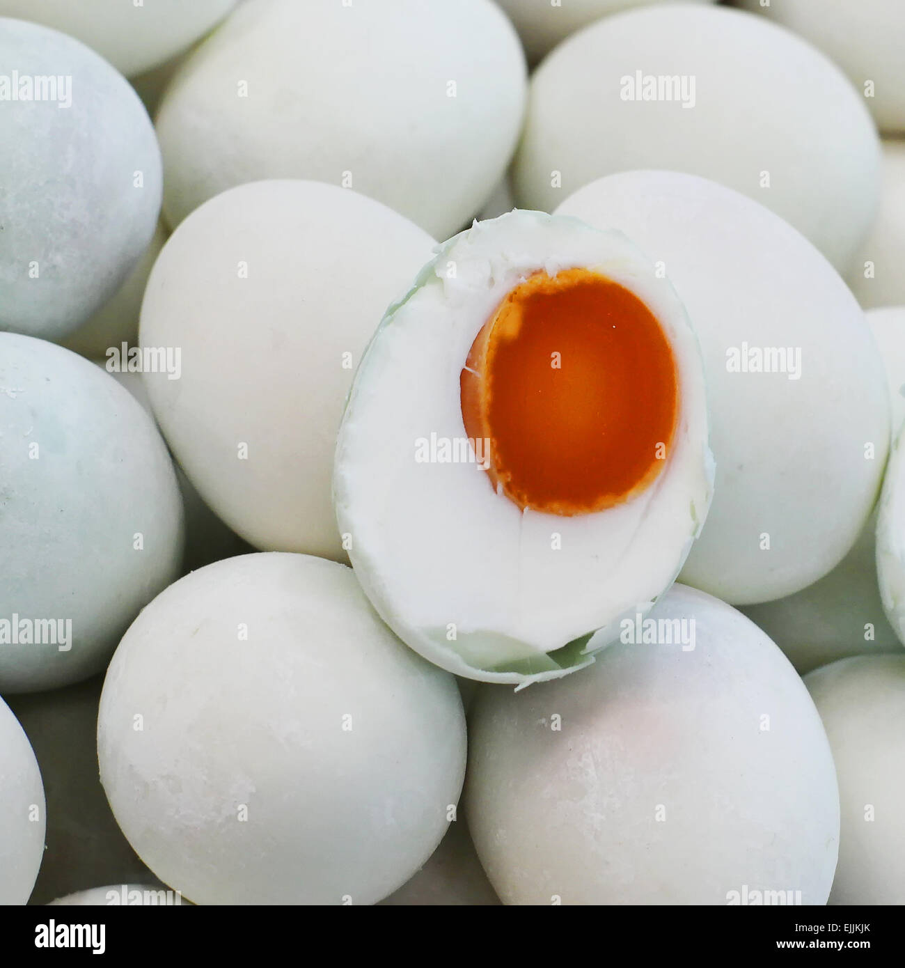 Salted egg on market tray Stock Photo