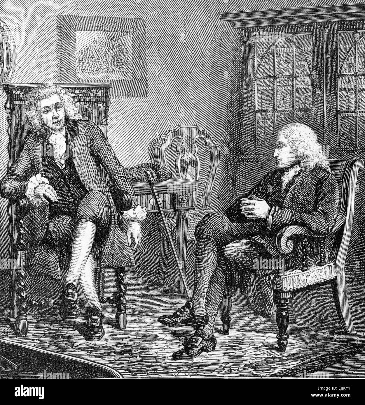 Preacher John Wesley in discussion with anti-slavery politician William Wilberforce Stock Photo