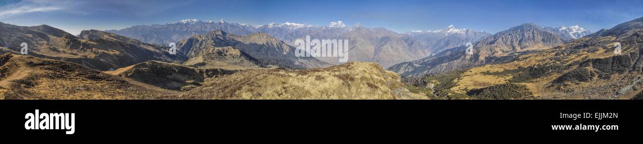 Scenic panorama of Kuari Pass in Himalayas, India Stock Photo