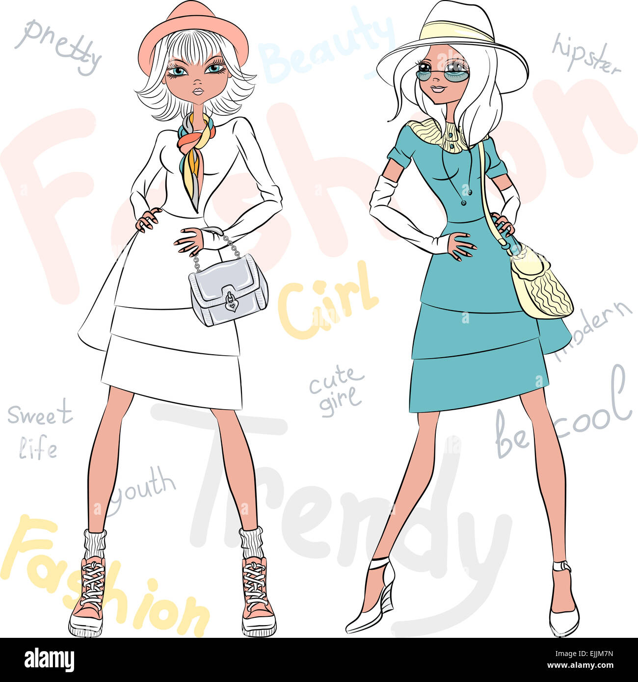 Vector beautiful fashion girls top models Stock Photo - Alamy