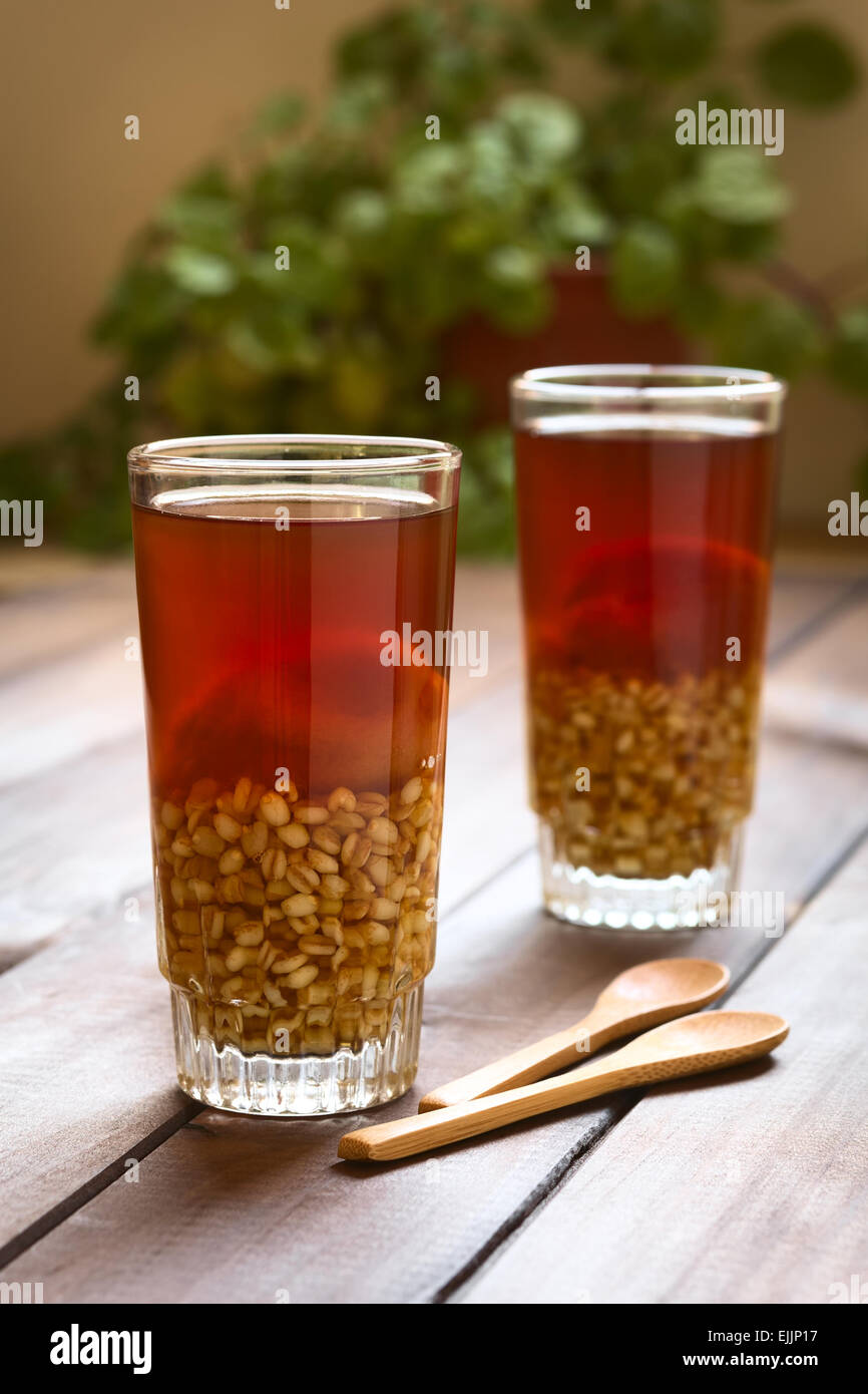 Traditional Chilean nonalcoholic cold drink called Mote (cooked husked