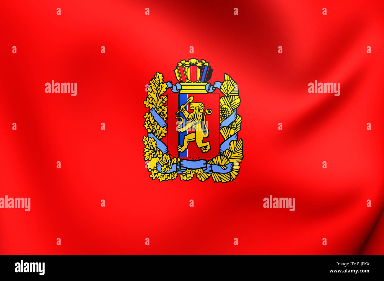 Flag of Krasnoyarsk Krai, Russia. Close Up. Stock Photo