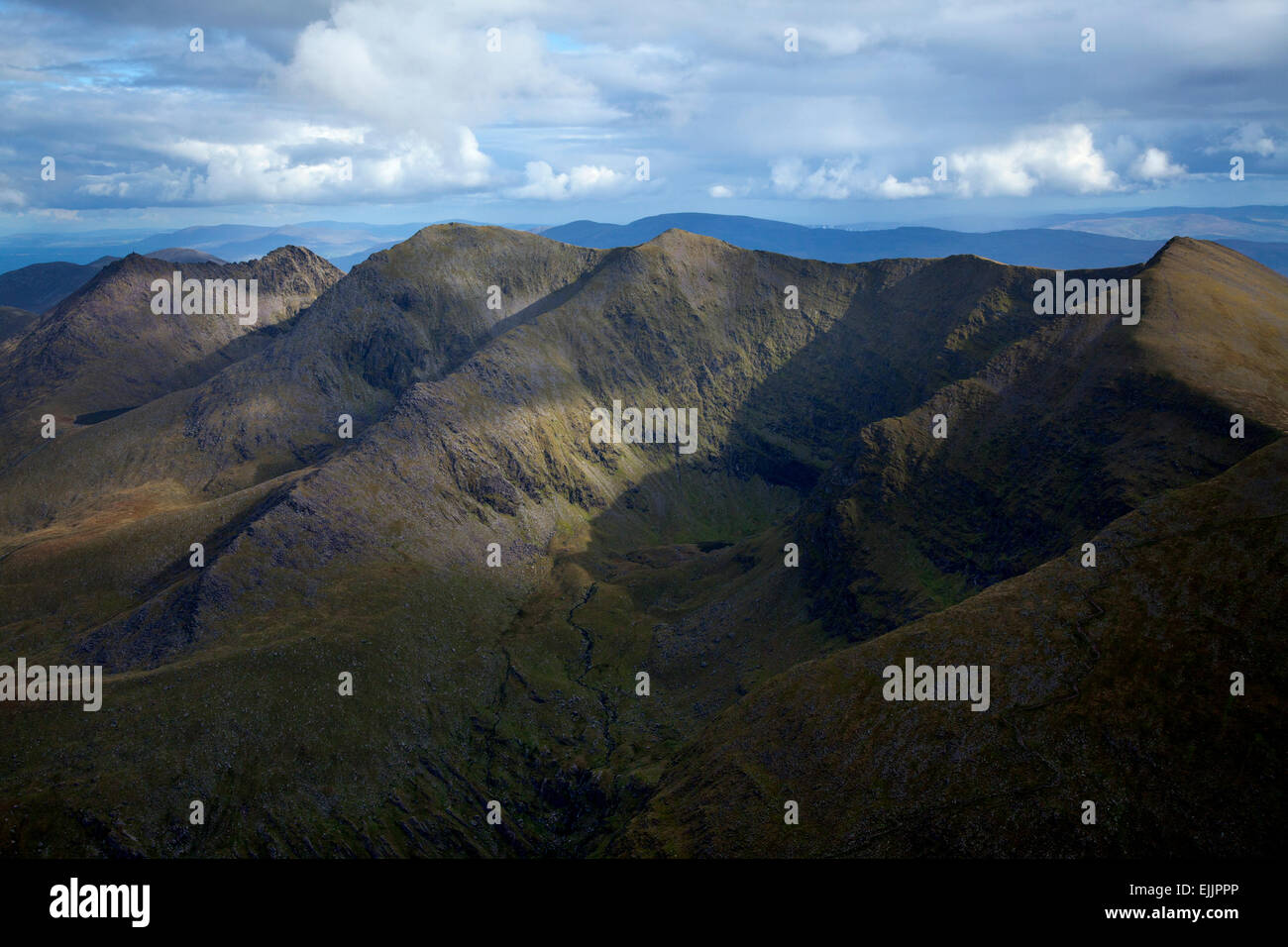 view over the eastern Reeks from Carrauntoohil, MacGillycuddy's Reeks, County Kerry, Ireland. Stock Photo