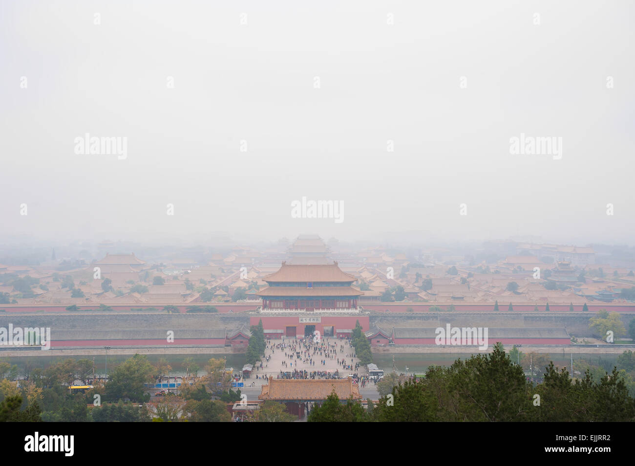 View of the Forbidden City shrouded in pollution from Jingshan Park, Beijing Stock Photo