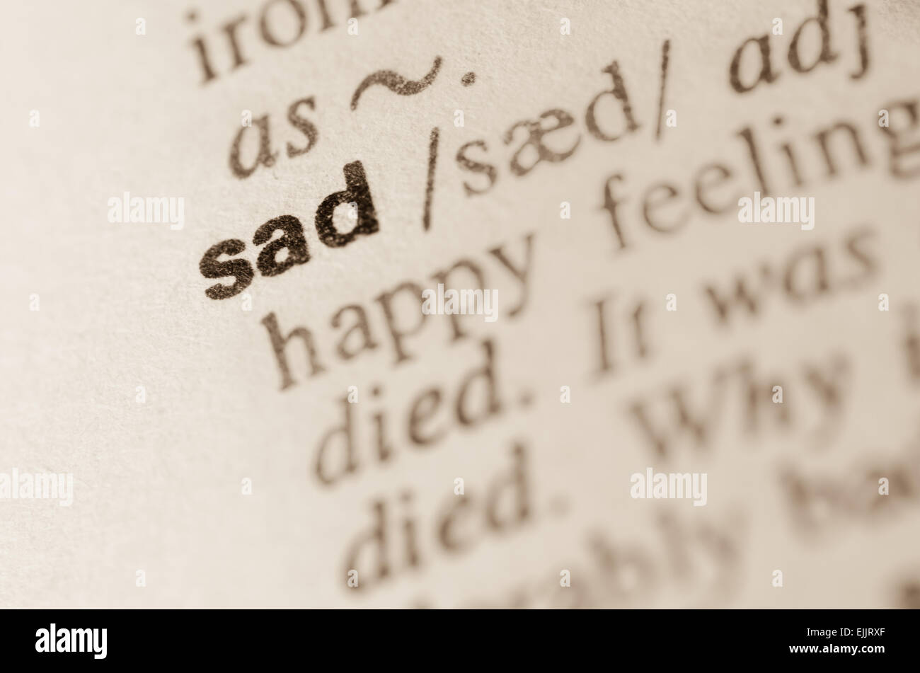 Definition of word sad in dictionary Stock Photo - Alamy