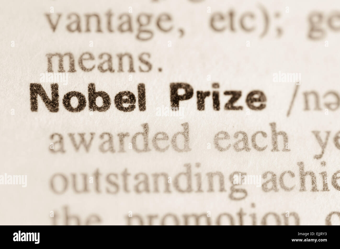 Definition of word Nobel Prize in dictionary Stock Photo