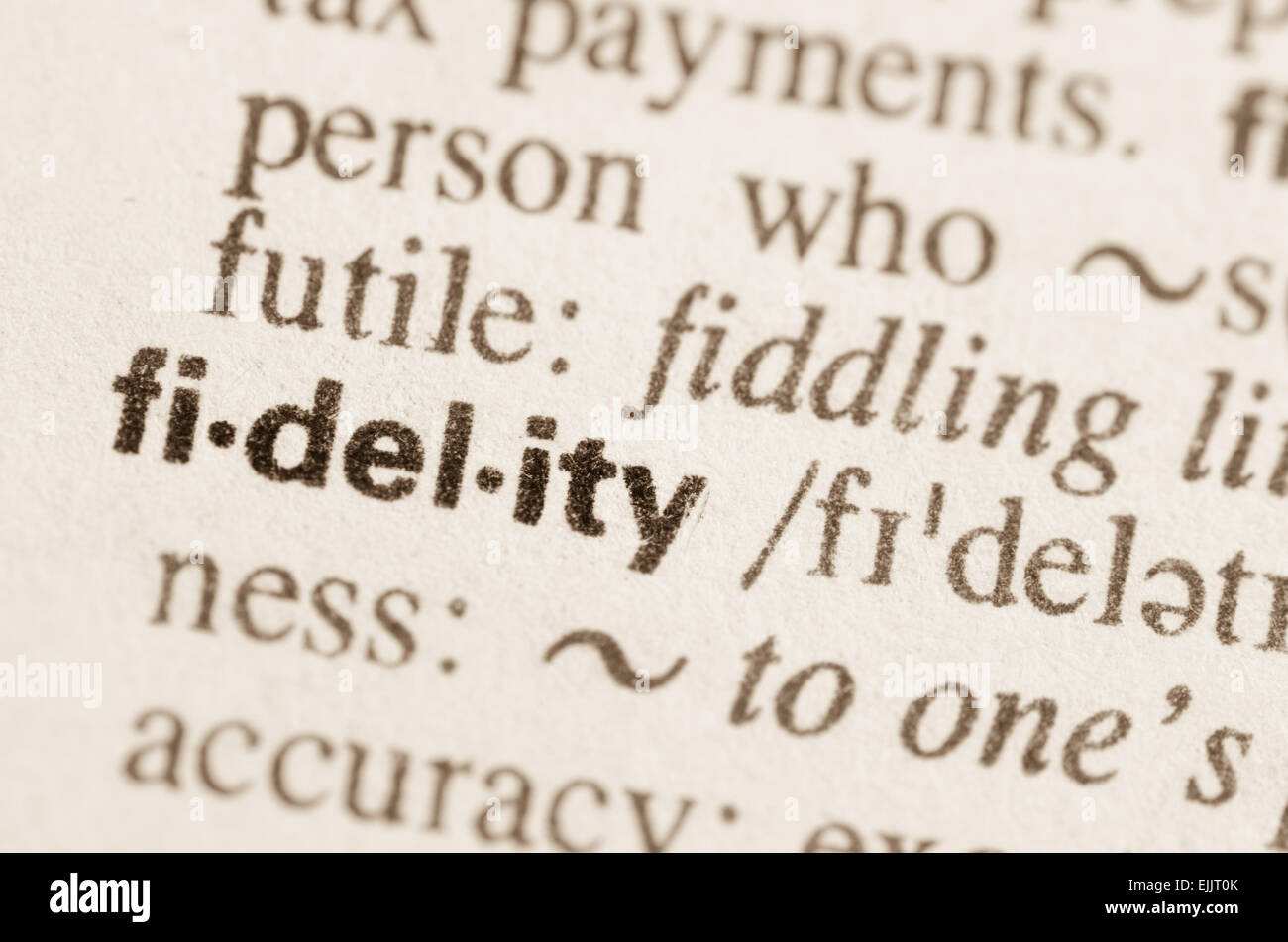 Definition of word fidelity in dictionary Stock Photo