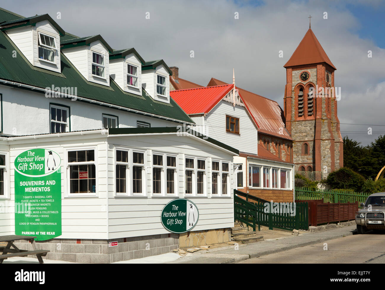 Falklands, Port Stanley, Ross Road, Harbour View Gift Shop and Christ