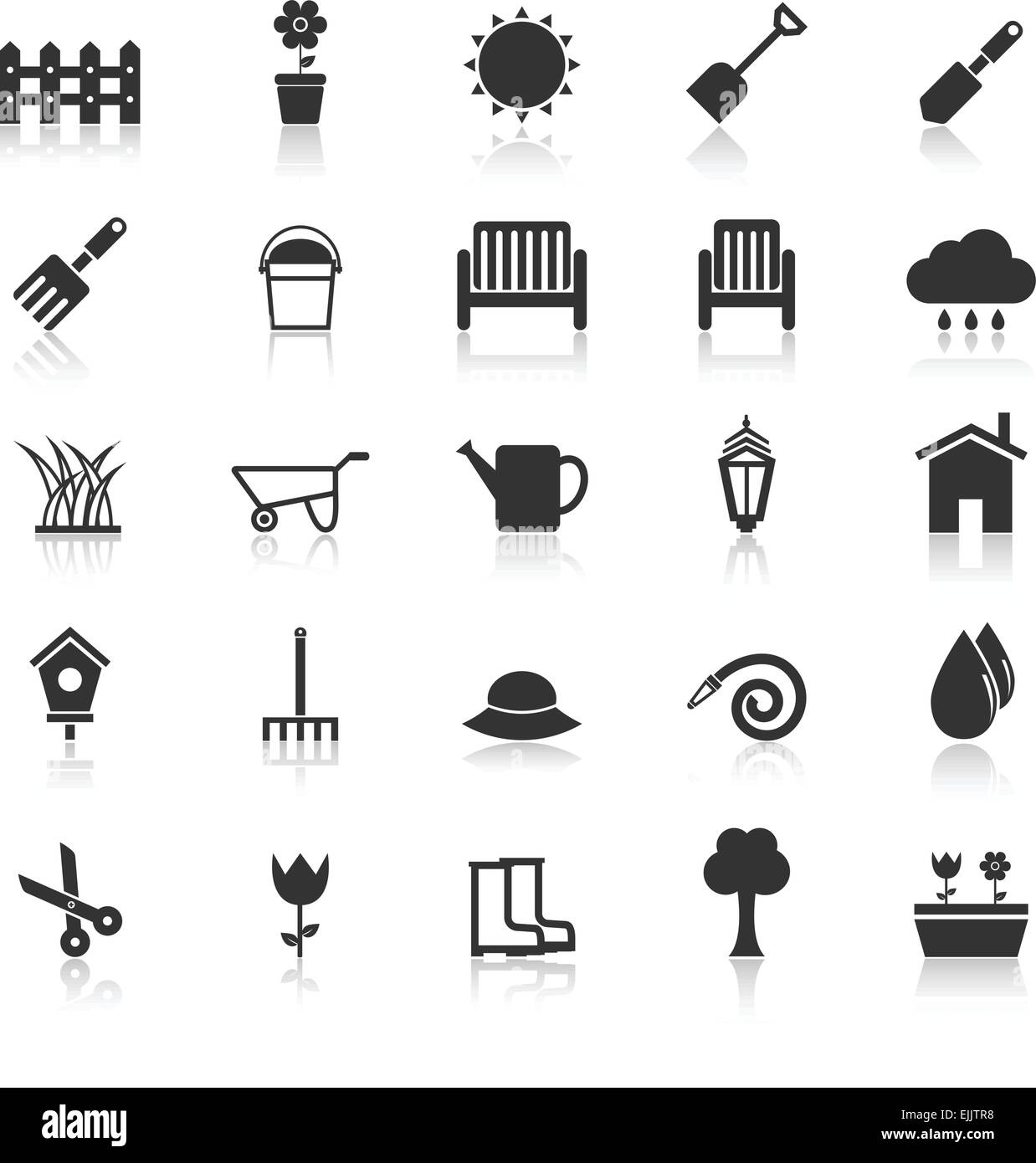 Gardening icons with reflect on white background, stock vector Stock ...