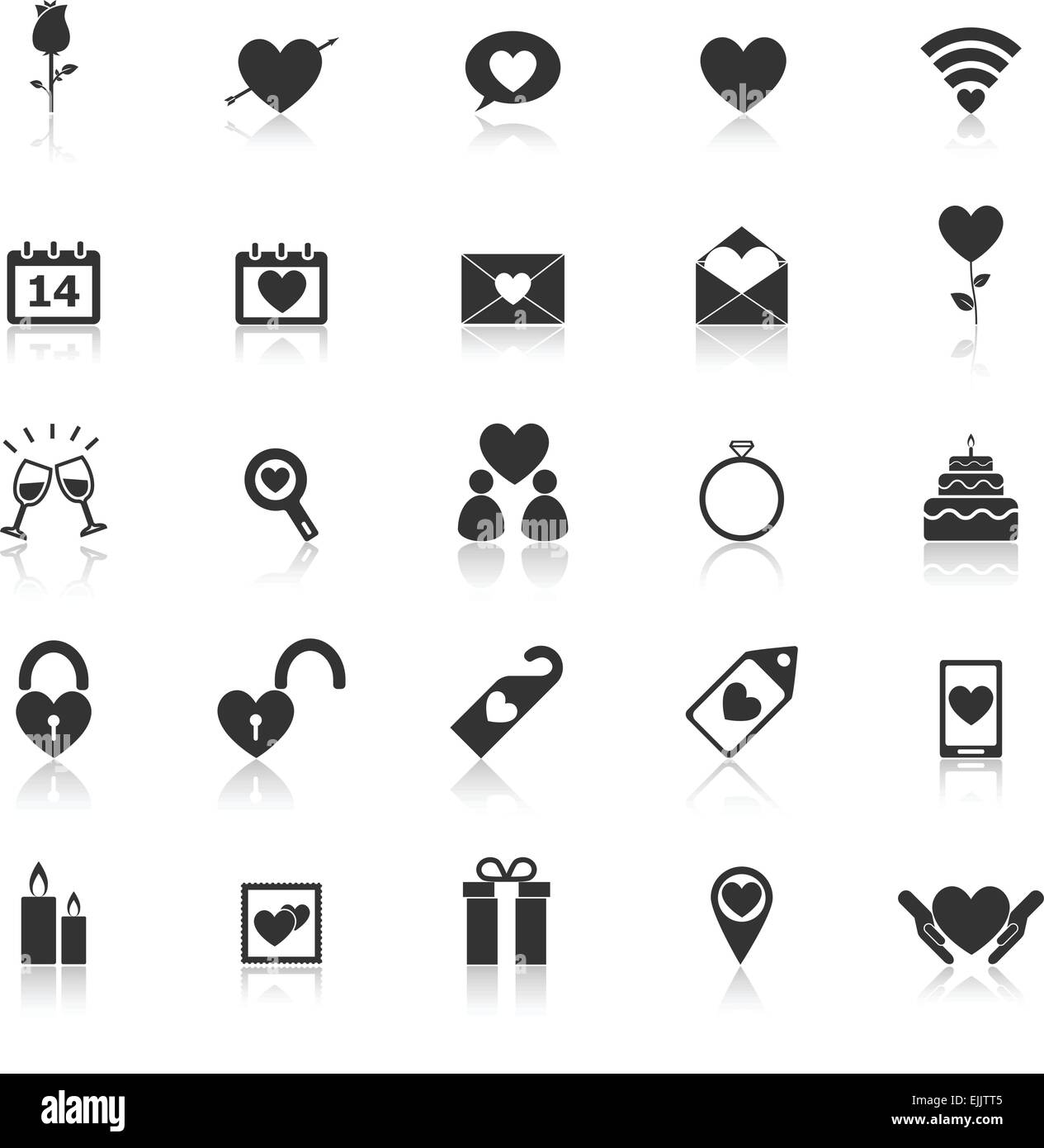Valentine's day icons with reflect on white background, stock vector ...