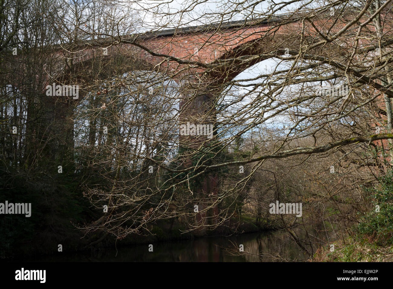 Viaduct as part of the Derwent Walk railway path and Coast to Coast route crossing the River Derwent next to Rowlands Gill. Stock Photo