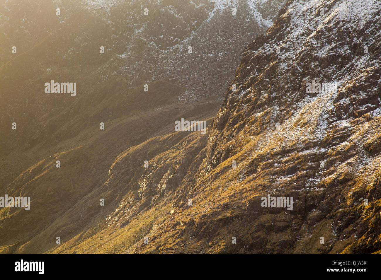 Morning light on the slopes of Brandon Peak, Dingle Peninsula, County Kerry, Ireland. Stock Photo
