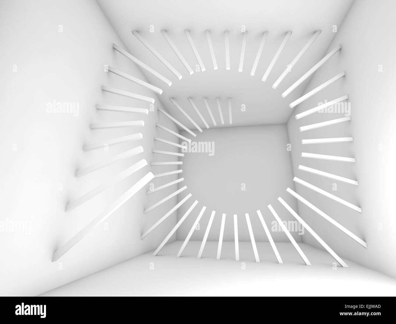 Abstract white empty room interior with helix decoration structure. 3d ...