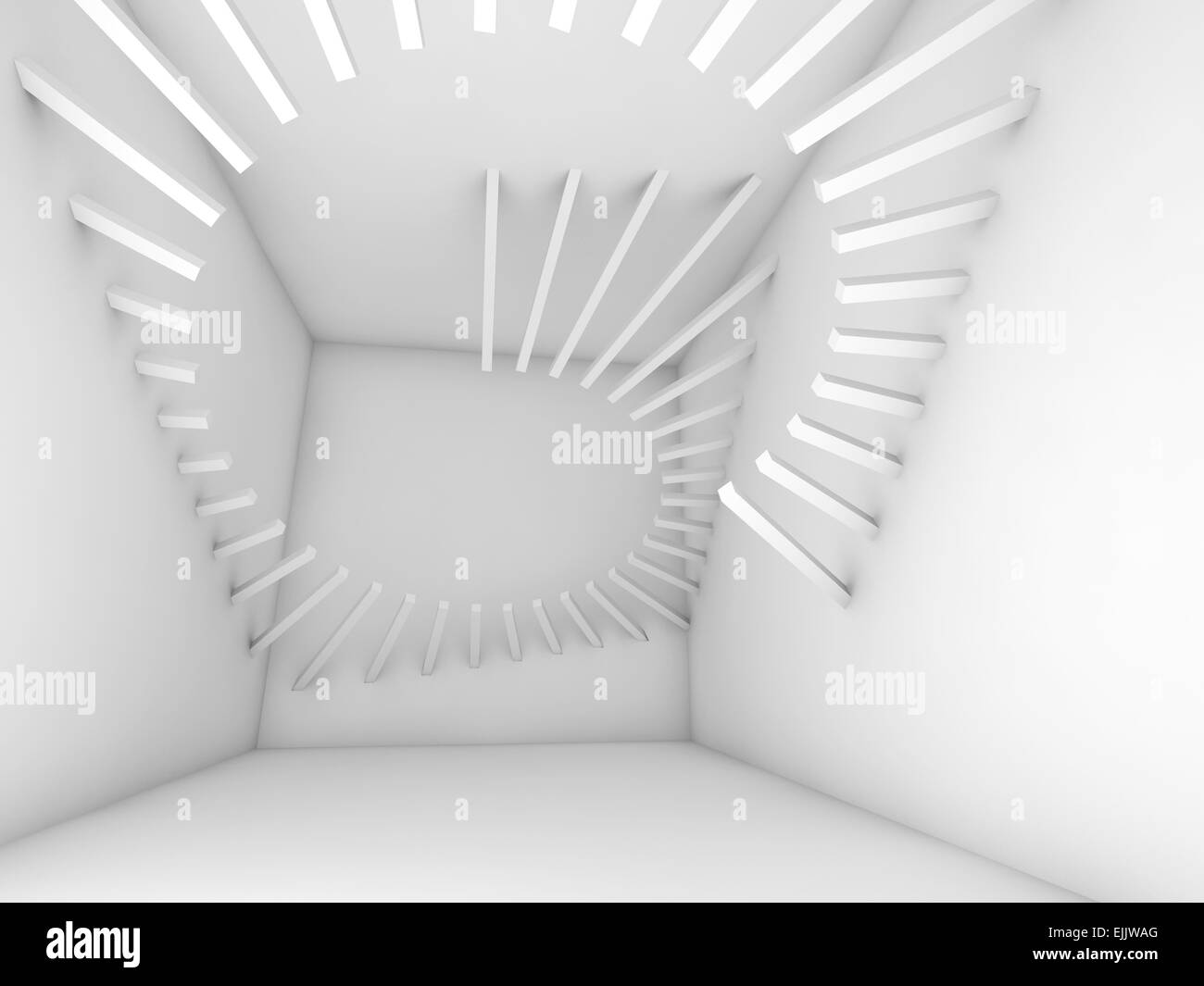 Abstract white empty room interior with decoration spiral structure. 3d ...