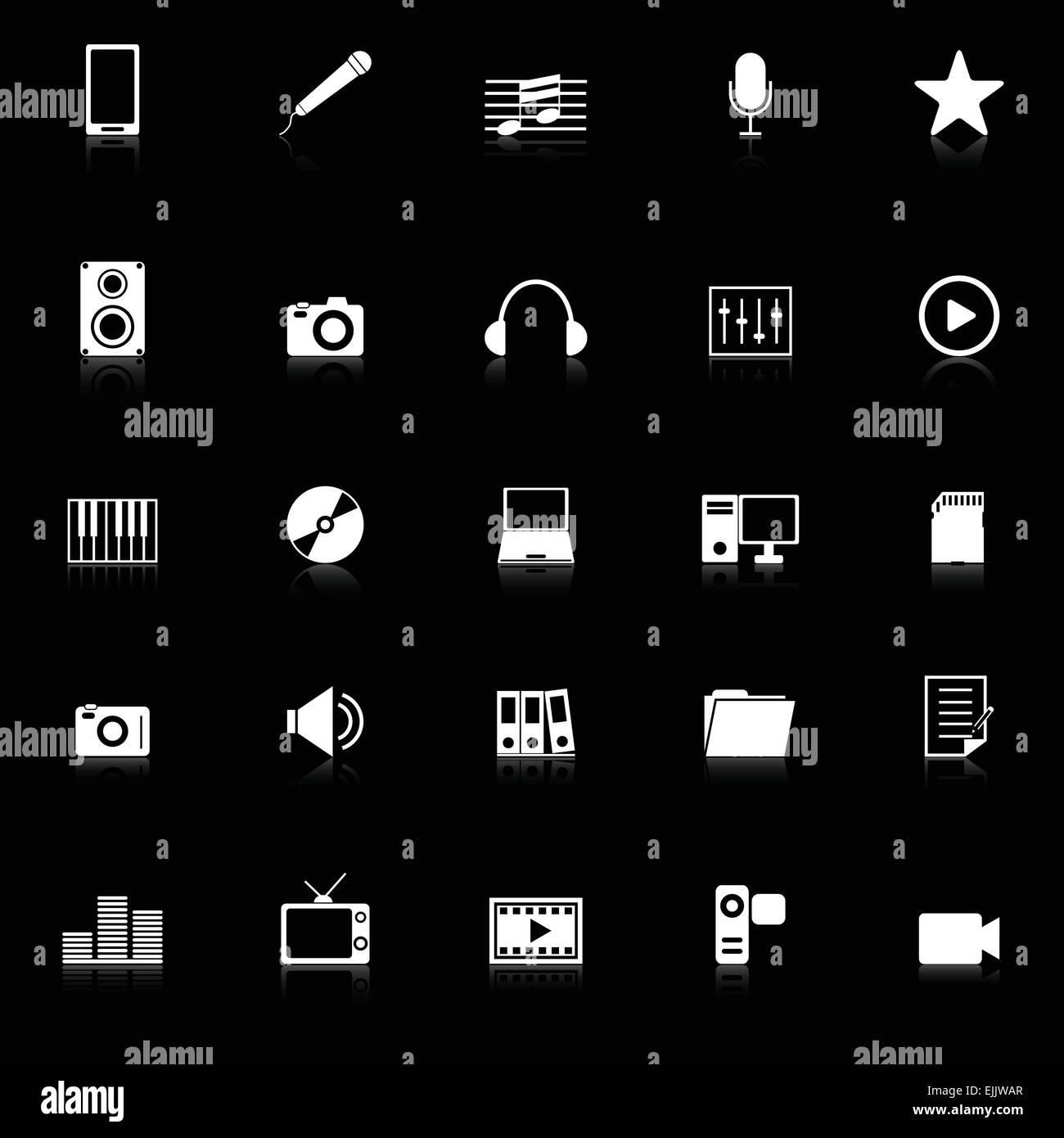 Media icons with reflect on black background, stock vector Stock Vector