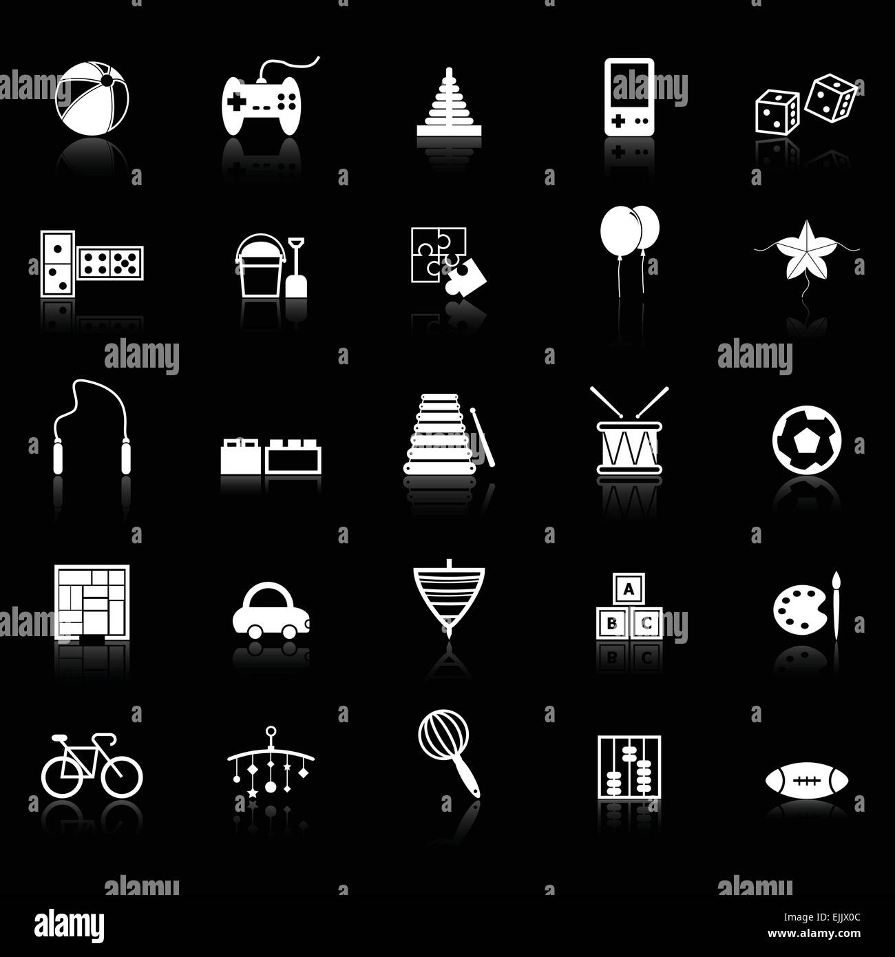 Toy icons with reflect on black background, stock vector Stock Vector ...