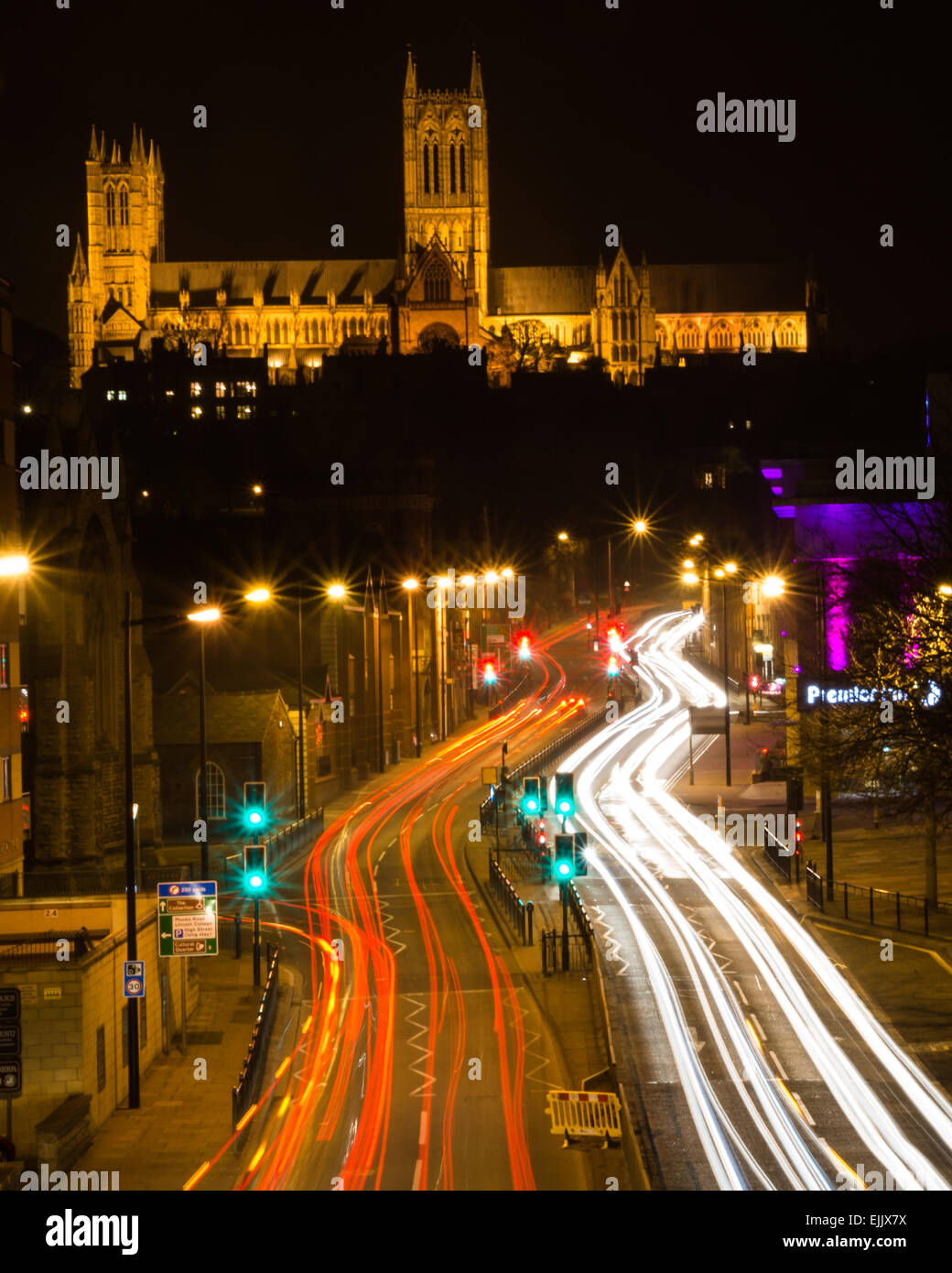 Lincoln At Night View Of Broadgate And Lincoln Cathedral Stock Photo Alamy