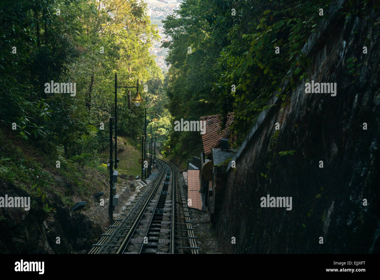 Penang Hill funicular train track Stock Photo
