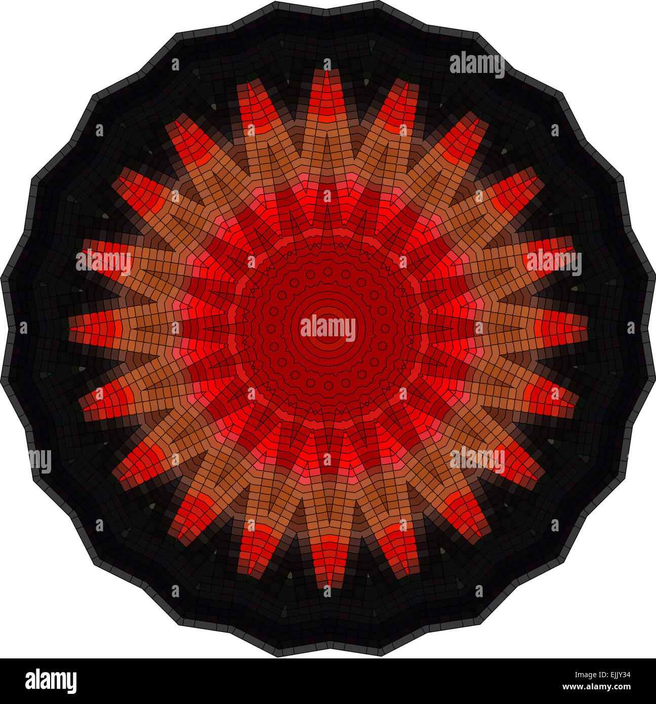 Mandala Flower Illustration In Red Black And Gold Tones Set On A