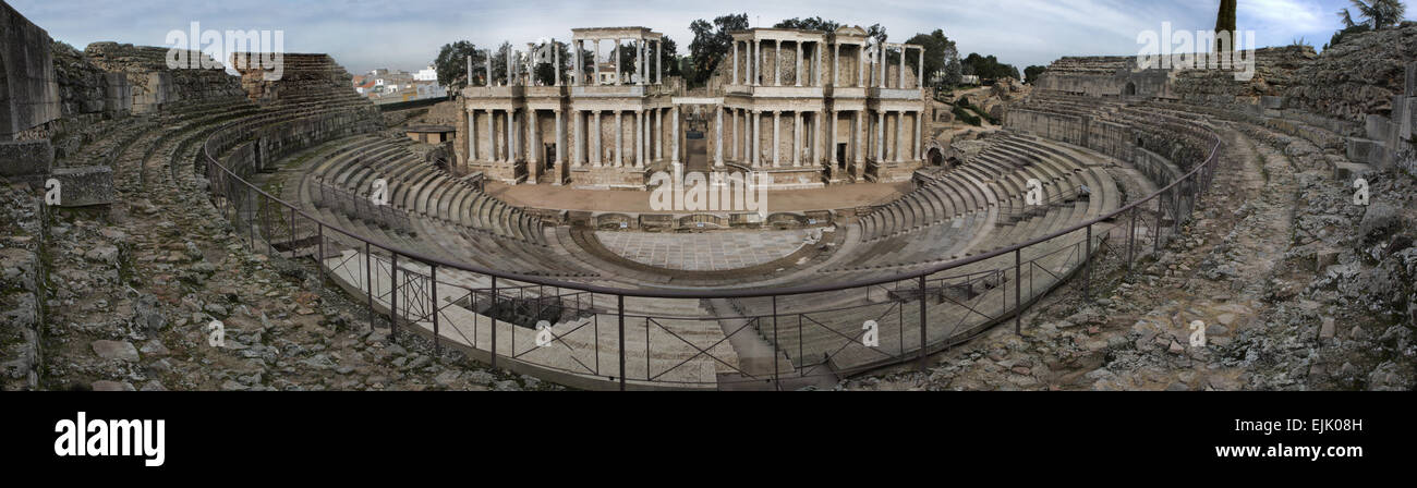 Roman theatre, located in the archaeological ensemble of Mérida, one of the largest and most extensive archaeological sites in S Stock Photo