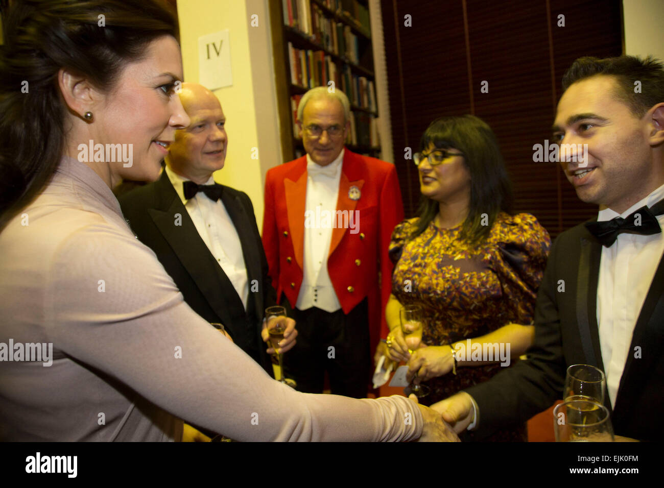 London, UK. Thursday 12th March 2015. International Centre for Research on Women, Champions for Change Awards Dinner event at Banqueting House, Whitehall. HRH Crown Princess Mary and William Hague meet and chat with VIP guests drinks reception in the RUSI library. Stock Photo