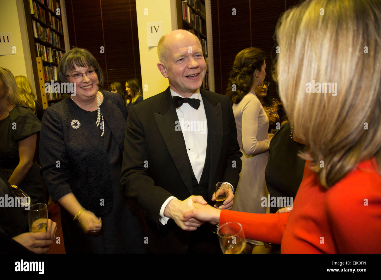 London, UK. Thursday 12th March 2015. International Centre for Research on Women, Champions for Change Awards Dinner event at Banqueting House, Whitehall. HRH Crown Princess Mary and William Hague meet and chat with VIP guests drinks reception in the RUSI library. Stock Photo