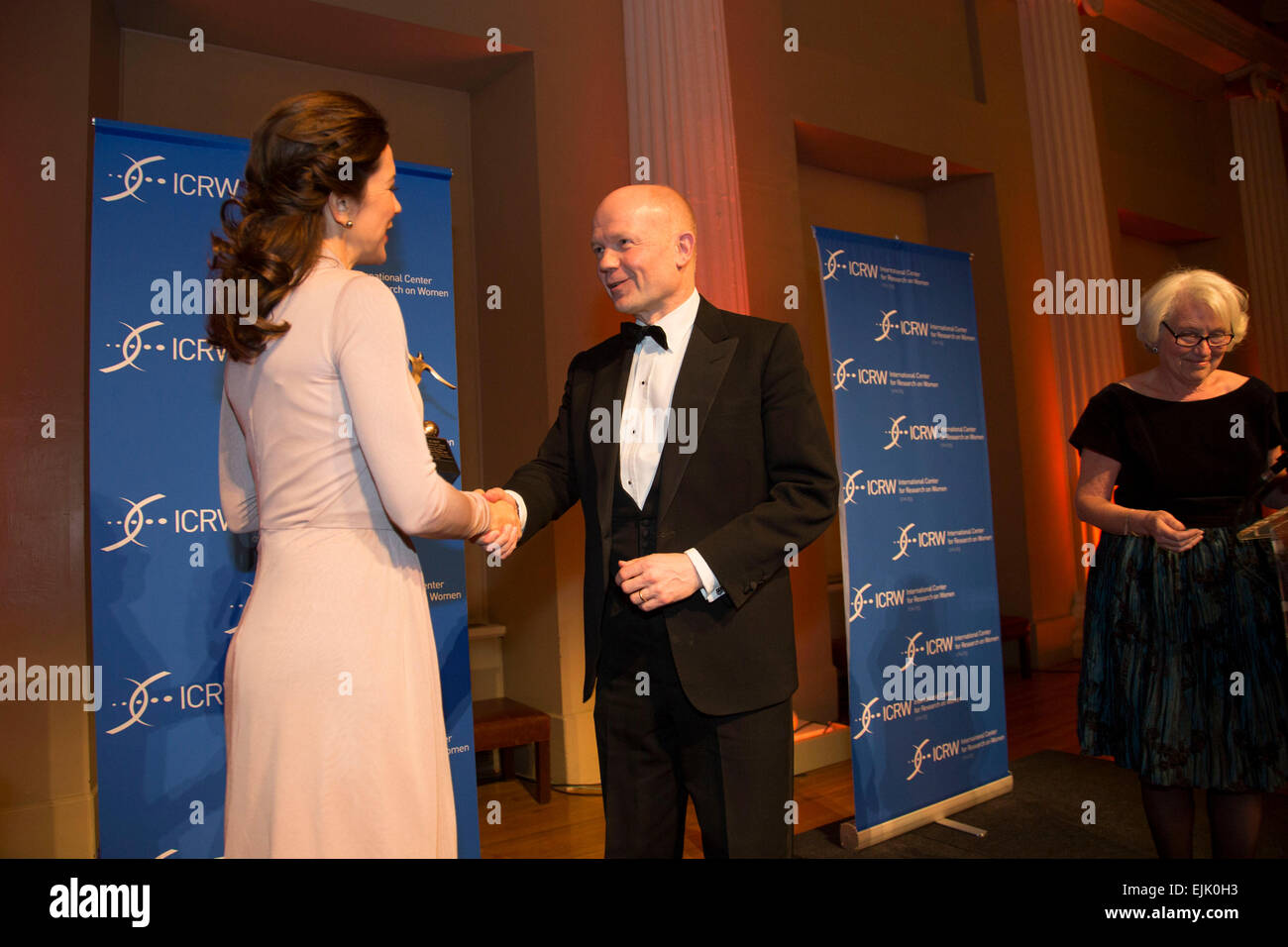 London, UK. Thursday 12th March 2015. International Centre for Research on Women, Champions for Change Awards Dinner event at Banqueting House, Whitehall. HRH The Crown Princess Mary presents award to William Hague  joined by Baroness Hayman. Stock Photo