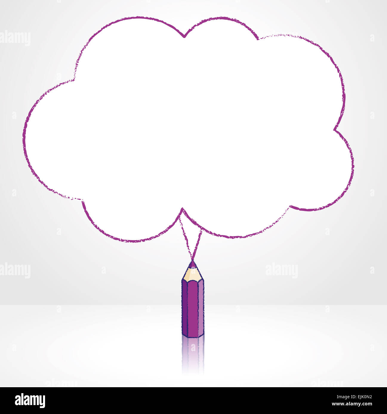 Purple Pencil with Reflection Drawing Fluffy Cloud Shaped Speech Bubble