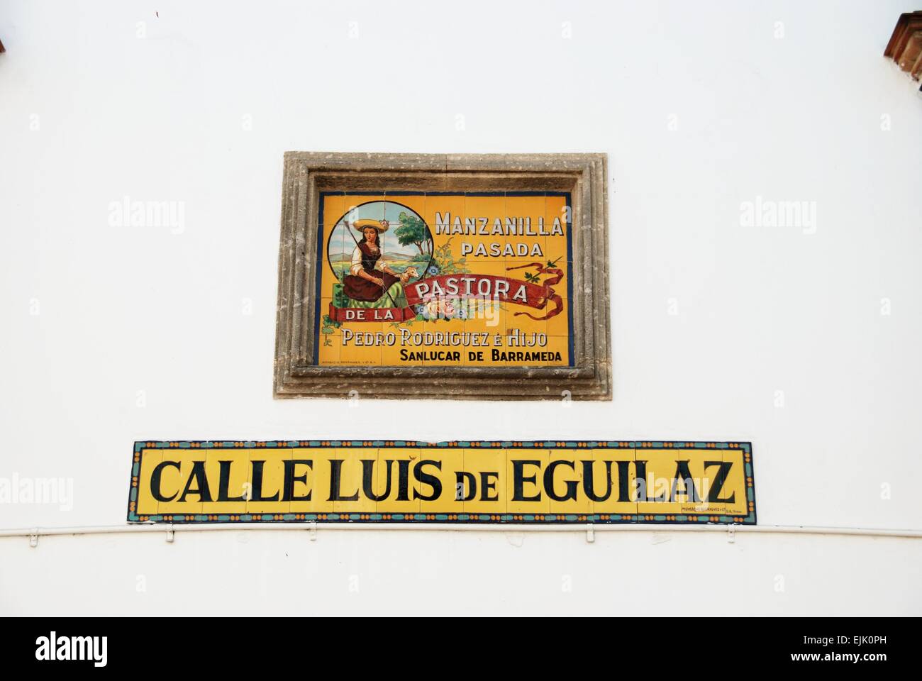 Manzanilla Sign on the wall of a sherry warehouse, Sanlucar de ...