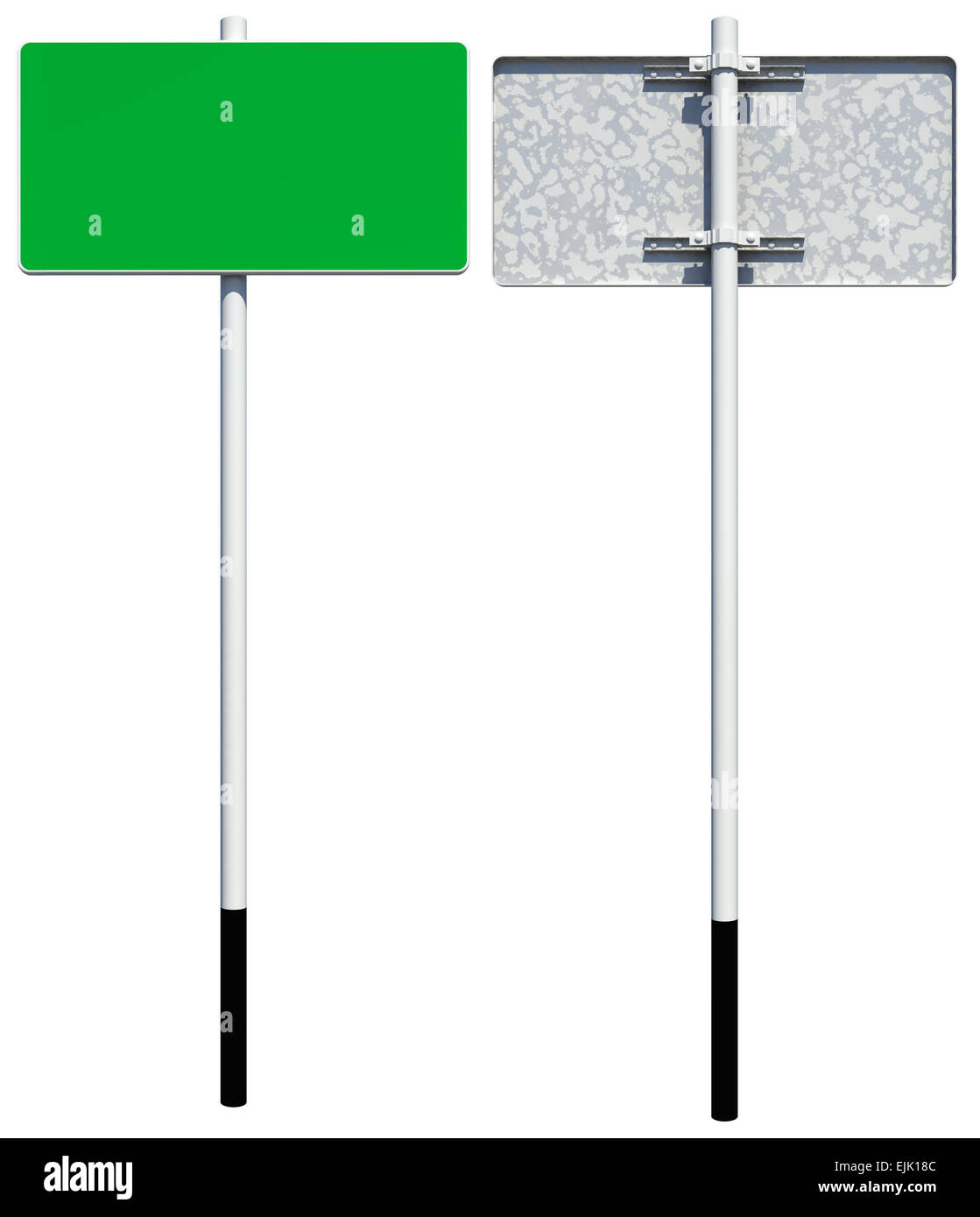 Rectangle green road sign. Front and back view. Isolated Stock Photo