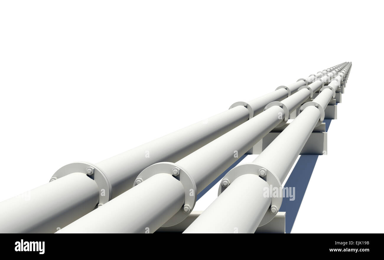 White industrial pipes stretching into distance. Isolated Stock Photo