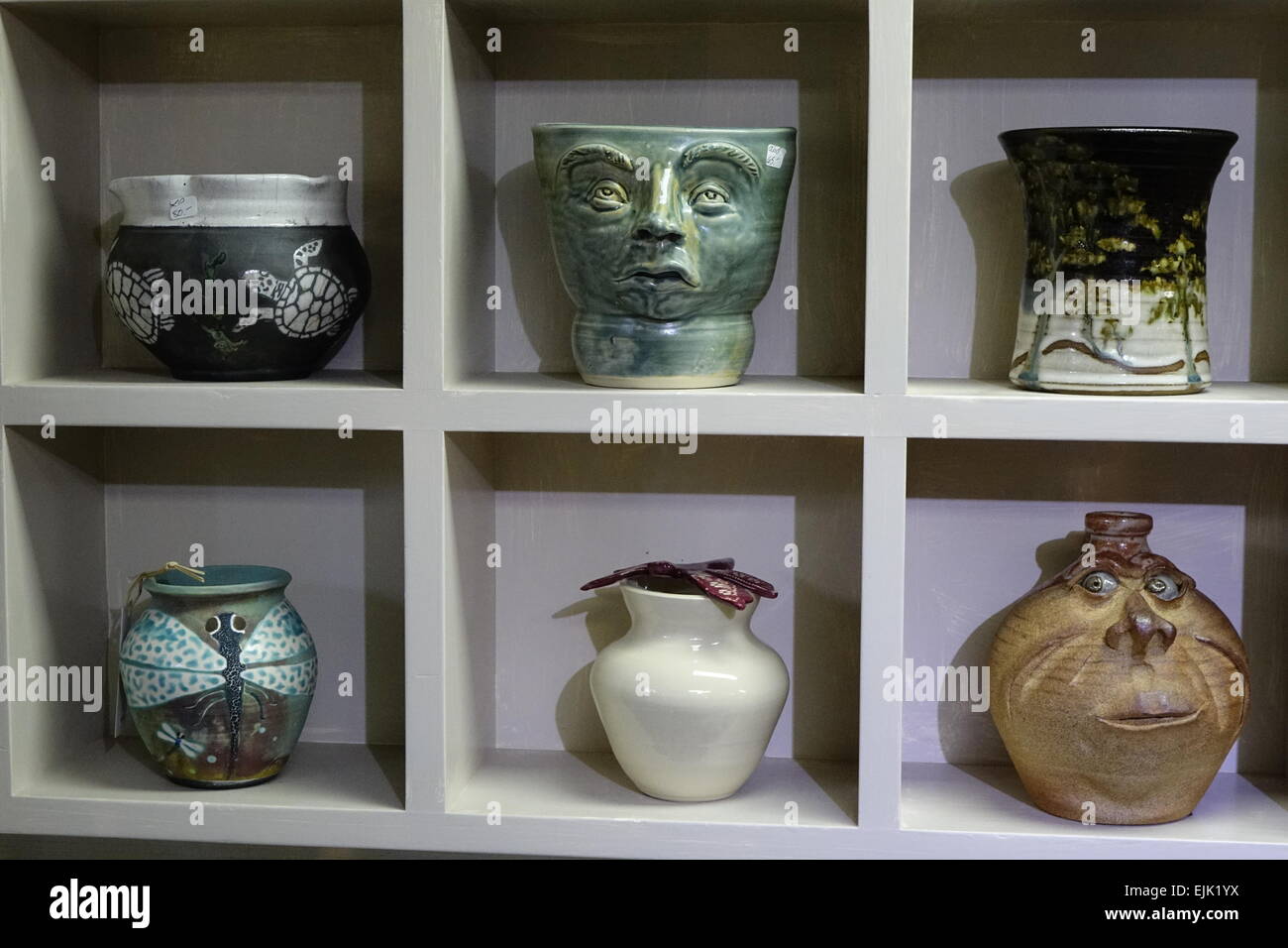 Display of pottery pieces during art show Stock Photo