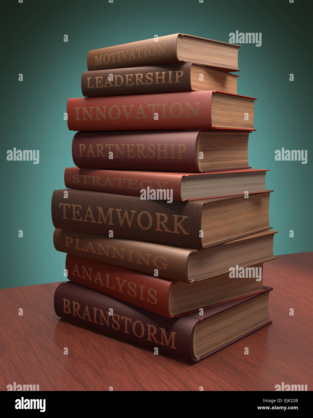 Several books stacked with lessons for achieving success. Clipping path included. Stock Photo