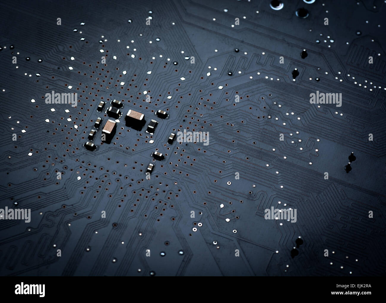 Close up of a printed black computer circuit board Stock Photo