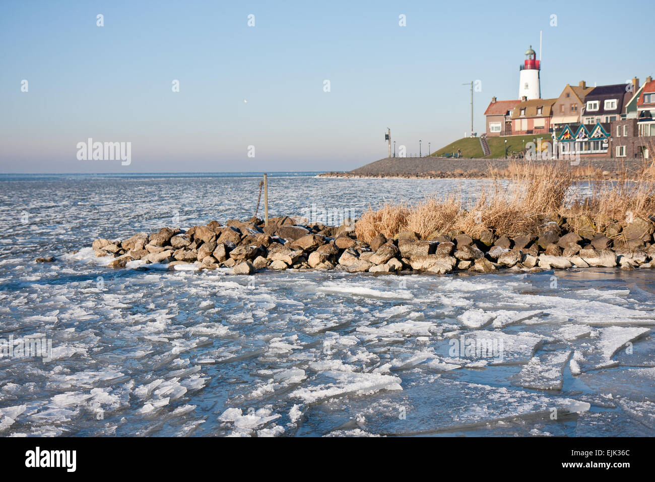 Wintertime, skyline form an island in a frozen sea. Stock Photo