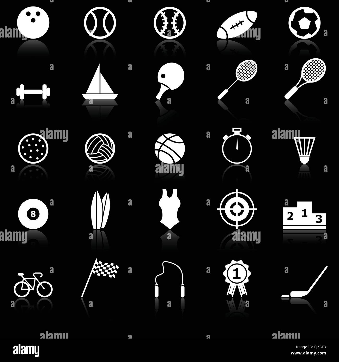 Sport icons with reflect on black background, stock vector Stock Vector ...
