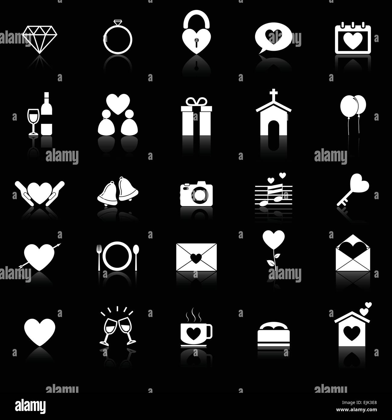 Wedding icons with reflect on black background, stock vector Stock ...