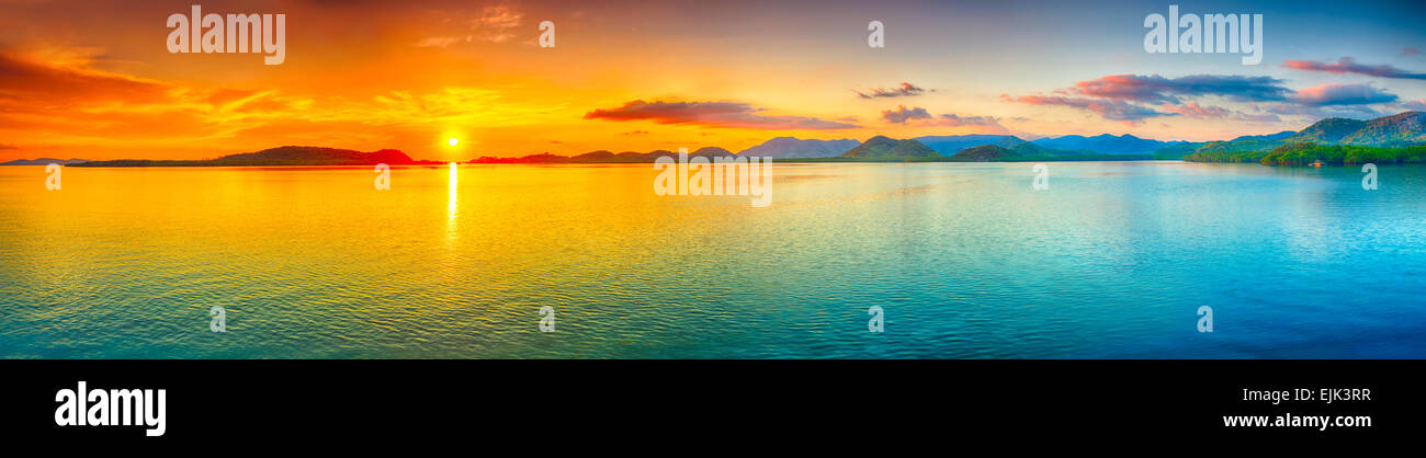 Sunrise over the sea.  Panorama Stock Photo