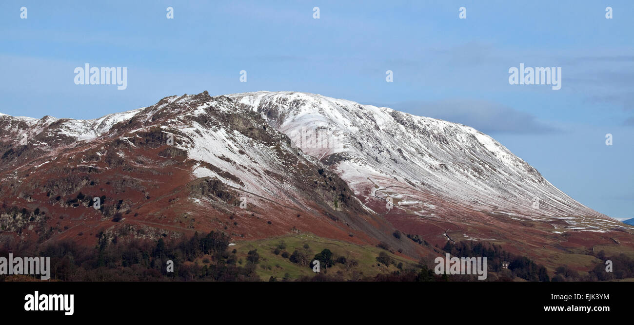 Steel Fell with Helm Crag in front in winter Lake District National Park Cumbria England United Kingdom Stock Photo