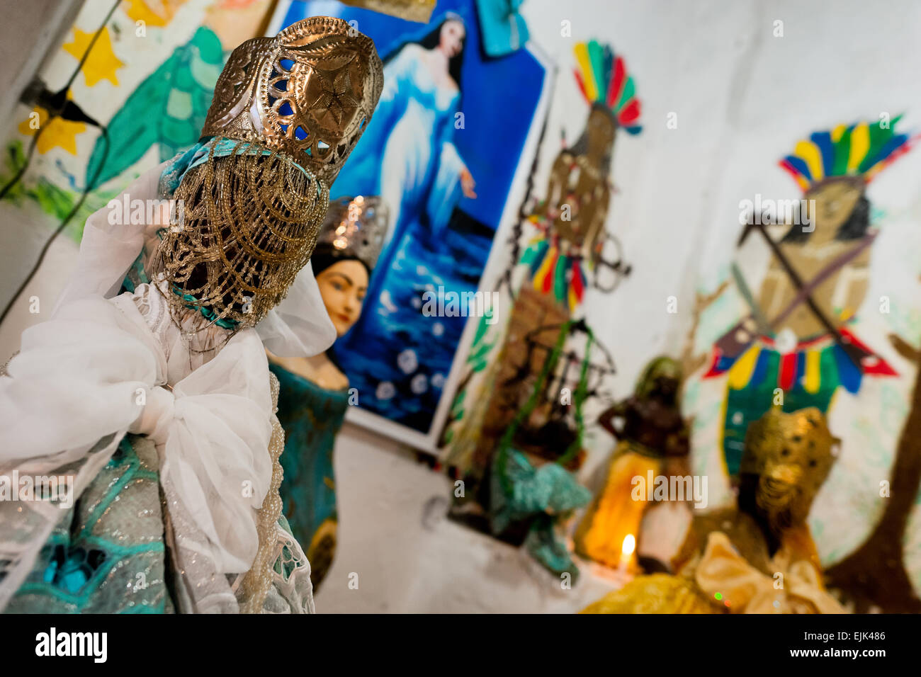 AfroBrazilian religious statues, representing gods (orixas), are seen